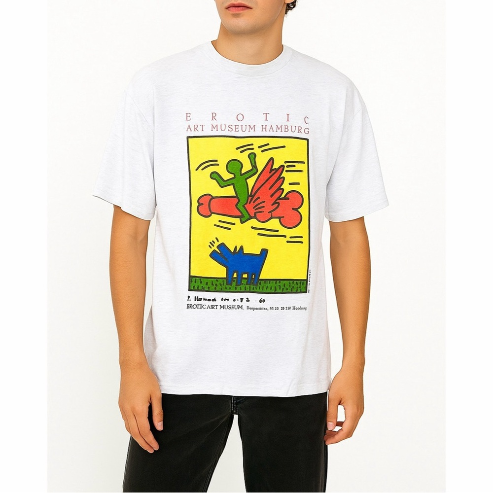 Jerzees Keith Haring VTG 83 Erotic Graphic Logo Short Sleeve Crewneck T-Shirt